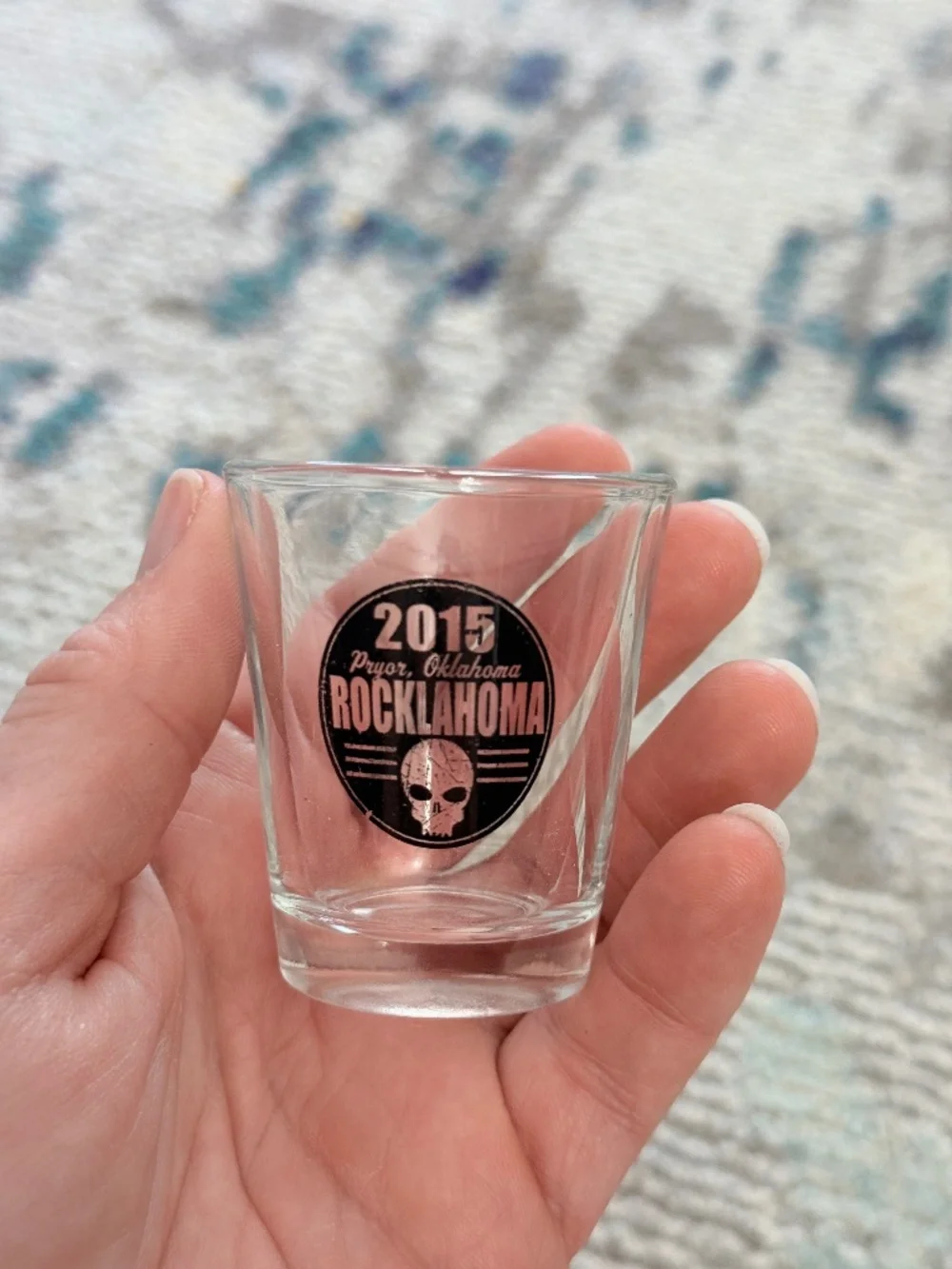 2015 Rocklahoma skull clear shot glass Rock band concert memorabilia drink ware